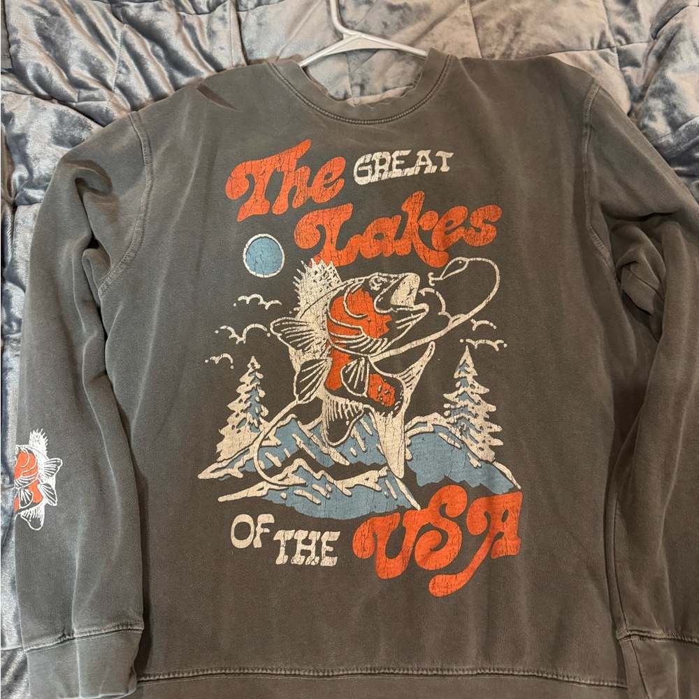 The Great Lakes USA Graphic Sweater - Gray and Orange